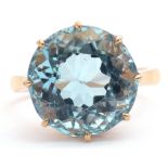 Mid 20th century aquamarine single stone ring of circular faceted shape, multi-claw set, 14.18mm