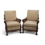 Late 19th/early 20th century mahogany Bergere suite, comprising a double caned three-seater sofa and