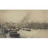 William Lionel Wyllie, RA, RI, RE (1851-1931), "The Tyne at Newcastle", black and white etching,