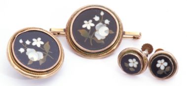 Victorian pietra dura set of jewellery, to include a circular brooch, pair of earrings, cloak