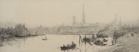 William Lionel Wyllie, RA, RI, RE (1851-1931), "Rouen", black and white etching, signed in pencil to