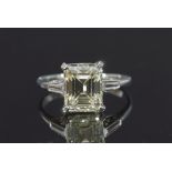 Diamond single stone ring, the emerald cut diamond weighing 4.43ct, set in a four claw mount,