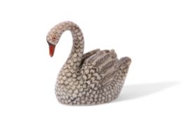 Extremely rare Lowestoft porcelain model of a cygnet, the feathers painted in sepia, with the beak