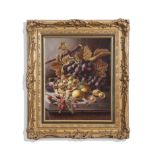 Oliver Clare (1853-1927), Still Life studies of mixed fruit on marble ledges, pair of oils on