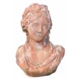 Composition head and shoulders bust of serving girl, 48cm high