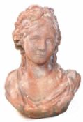 Composition head and shoulders bust of serving girl, 48cm high