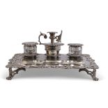 An extremely fine and good quality George IV desk pen and inkstand with integral chamberstick and