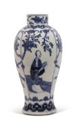 Large, probably 19th century, Chinese porcelain blue and white vase decorated with Chinese figures