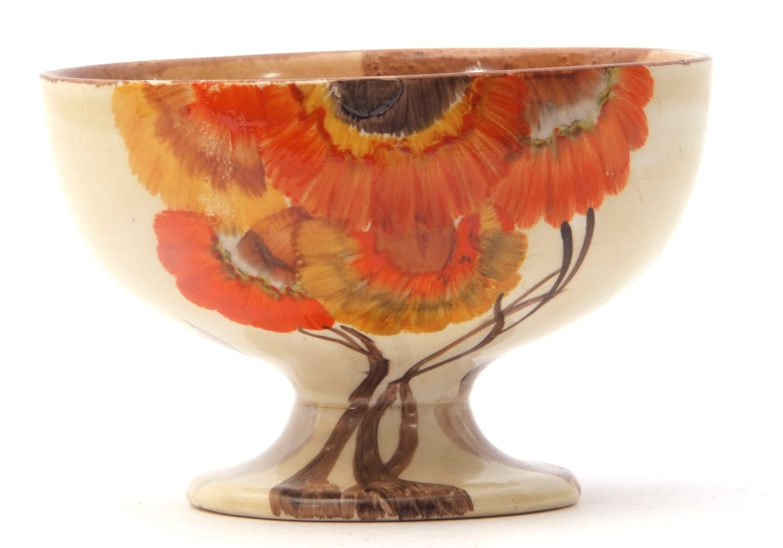 Clarice Cliff small pedestal bowl in the Rhodanthe pattern, Newport Pottery back stamp to base, - Image 7 of 7