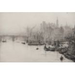 William Lionel Wyllie, RA, RI, RE (1851-1931), "Thames", black and white etching, inscribed "Trial