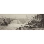William Lionel Wyllie, RA, RI, RE (1851-1931), "London Bridge", black and white etching,