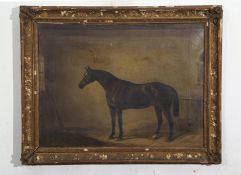 Attributed to John Ferneley Jnr (1815-1862), Horse in stable, oil on canvas, signed, inscribed "