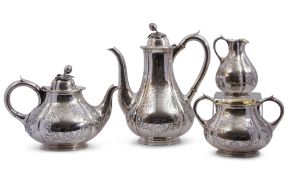 A fine and decorative good quality four piece tea and coffee service, William Hunter, London 1842,