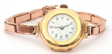 First quarter of 20th century Ladies 18ct gold cased wrist watch, having blued steel hands to a