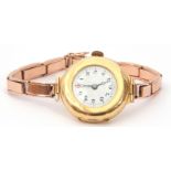 First quarter of 20th century Ladies 18ct gold cased wrist watch, having blued steel hands to a