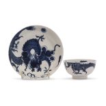 Lowestoft porcelain tea bowl and saucer decorated in underglaze blue with the dragon pattern, the