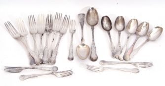 Part set of Victorian flatwares in engraved hour-glass pattern, comprising 7 table forks, 4