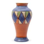 Clarice Cliff Meiping shaped vase with a Bizarre geometric pattern, with Bizarre factory stamp to