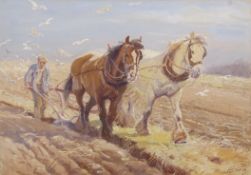 George Soper, RE, (1870-1942), "Ploughing time", watercolour and gouache, signed lower right, 37 x