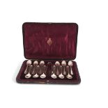 Cased set of 12 Victorian Hanoverian and Shell pattern coffee spoons together with the matching