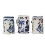 Three Delft commemorative Lord Nelson mugs, probably made to celebrate the centenary of his death in