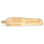 An unusual Japanese Okimono carved ivory sweetcorn Meiji period, 15cm long