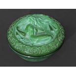 Small Art Deco malachite box and cover, the cover modelled with a classical maiden, 10cm diam
