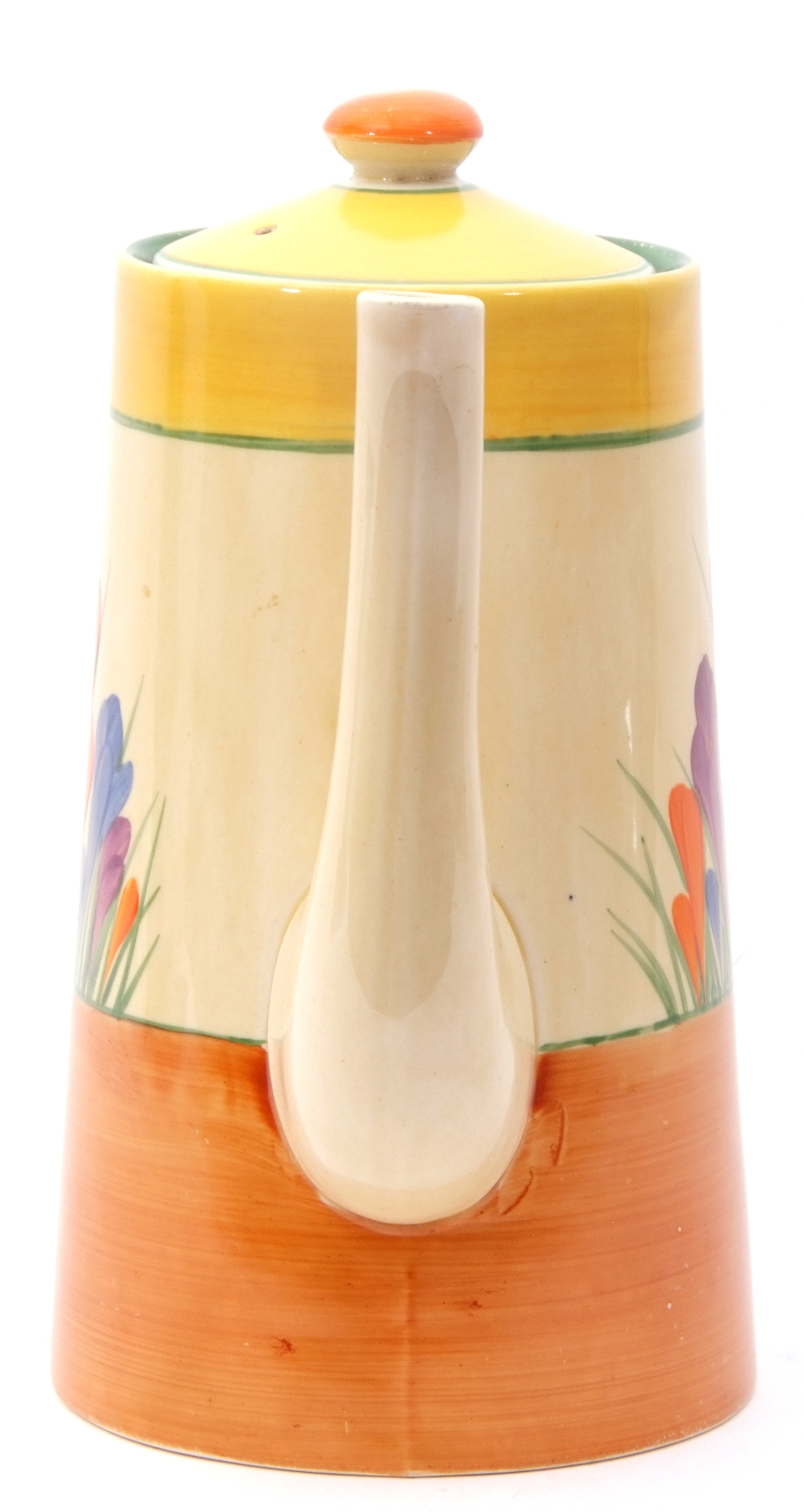 Clarice Cliff Bizarre Crocus pattern coffee pot and cover, 16cm high - Image 5 of 8