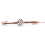 Antique diamond cluster brooch, the plain polished bar centring an old cut diamond cluster, the