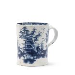 Early Lowestoft porcelain small mug with a chinoiserie design in shades of dark and light blue,