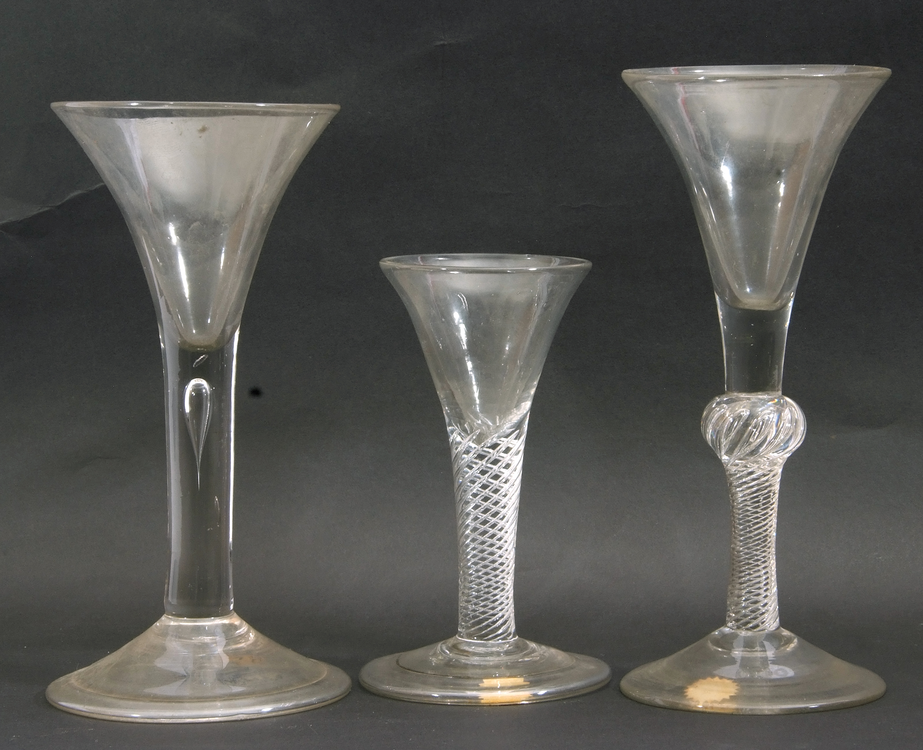 Group of 2 mid 18th century wine glasses, one air twist with knop and second with small teardrop - Image 2 of 2