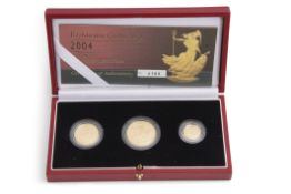 2004 proof Britannia gold three-coin set (boxed), contains half ounce, quarter ounce and tenth ounce