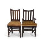 Set of 10 17th century and later oak dining chairs, all with concave cresting rails supported by