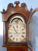 Early 19th century mahogany longcase clock with moon phase by C Thrasher of Birmingham, circular