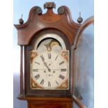 Early 19th century mahogany longcase clock with moon phase by C Thrasher of Birmingham, circular