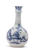 Lowestoft porcelain guglet or water bottle of bulbous form with tapered neck decorated in blue and