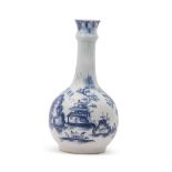 Lowestoft porcelain guglet or water bottle of bulbous form with tapered neck decorated in blue and