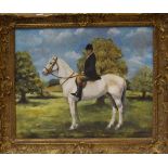 English School (20th century), Figure on horseback, oil on board, 39 x 49cm
