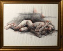 Michael D'Aguilar, Sleeping nude, crayon drawing, signed and dated 73 lower right, 38 x 48cm