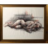 Michael D'Aguilar, Sleeping nude, crayon drawing, signed and dated 73 lower right, 38 x 48cm