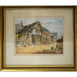 English School (19th century), Street scene, watercolour, 16 x 23cm