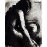 Colin Moss, Crouching Lady, charcoal drawing, signed top right, 76 x 56cm, unframed