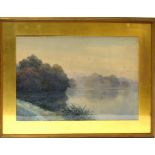 L G Linnell, "Morning mist", watercolour, signed lower left, 34 x 50cm