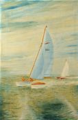 A P Miller, Sailing scene, oil on canvas, signed lower right, 61 x 41cm, unframed