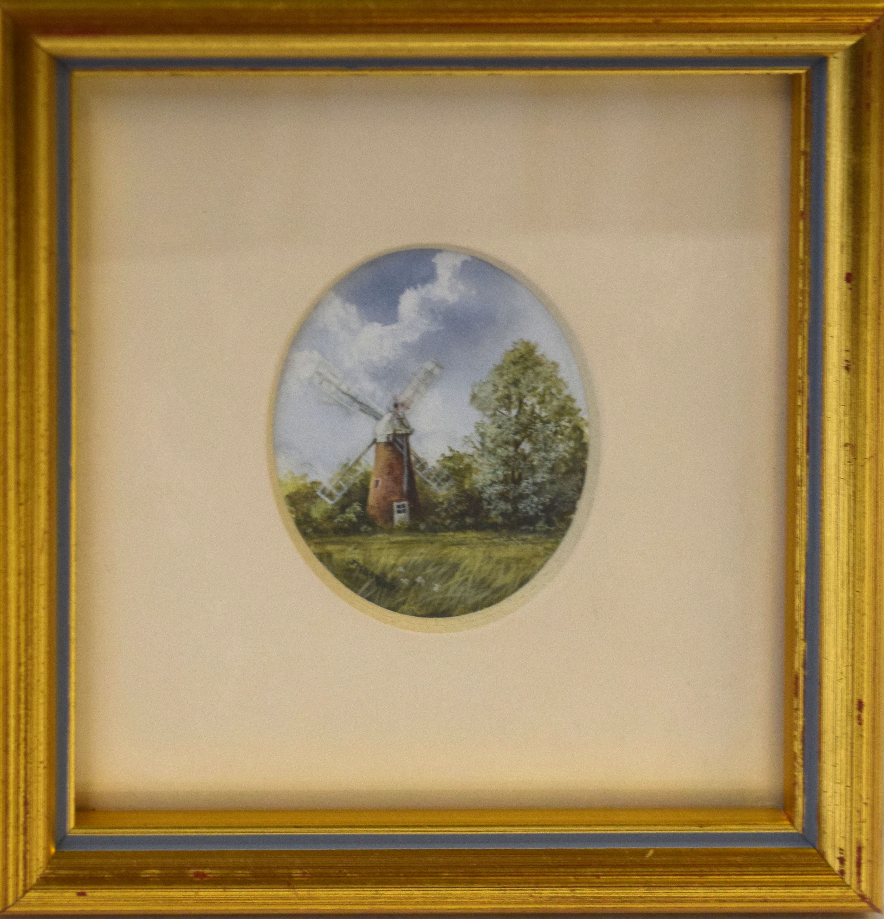 J M Haylett, "Hunsett Mill" and "Oby Mill", two miniature watercolours, both signed, 6 x 5cm and 5 x - Image 2 of 2