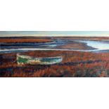 Paul Robinson, Norfolk coastal scene, oil on canvas, signed lower right, 40 x 100cm, unframed