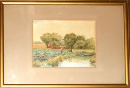 Miller Smith, River landscape with figures, watercolour, signed and dated 1885 lower left, 13 x