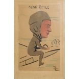 J Ross, "Alan Boyle", watercolour caricature, signed and inscribed with title, 14 x 9cm