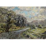 E J Ribbands, "River Wensum from Costessey Mill", oil on canvas, signed, dated April 1960 verso,