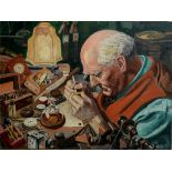 N L Hall, "Sam Veale (Newquay Watchmaker)", oil on panel, signed lower right, 35 x 46cm, unframed